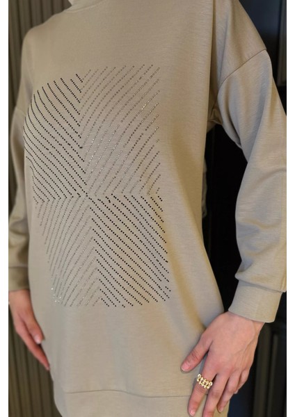 Ön Taşlı Bisiklet Yaka Büyük Beden Tesettür Tunik Pantolon Ikili Takım P-00016528 fiyatları