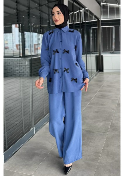 Kadın Fiyonk Detaylı Tesettür Gömlek Pantolon Ikili Takım P-00016872