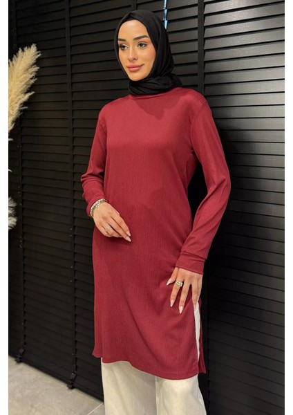Kadın Bisiklet Yaka Yan Yırtmaç Detaylı Tesettür Tunik P-00016932