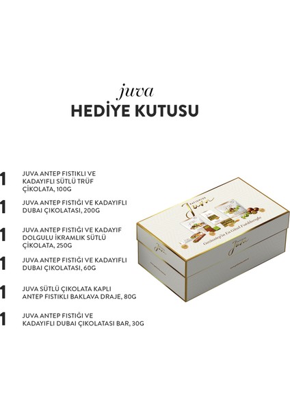 Juva Beyaz Hediye Kutusu Antep Fıstığı ve Kadayıflı Sütlü Çikolata Serisi