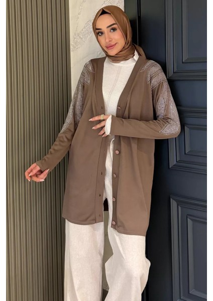 Omuz Taşlı Tesettür Triko Hırka P-00017011
