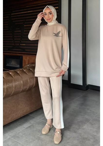 Büyük Beden Renk Garnili Taş Işlemeli Tunik Pantolon Tesettür Ikili Takım P-00016556 fiyatları