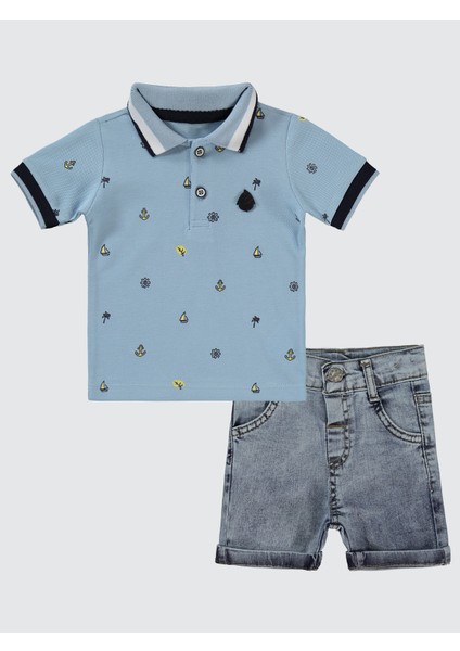 Erkek Bebek Şortlu Takım 6-18 Ay Mavi
