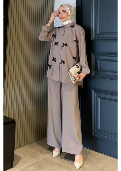 Kadın Fiyonk Detaylı Tesettür Gömlek Pantolon Ikili Takım P-00016872