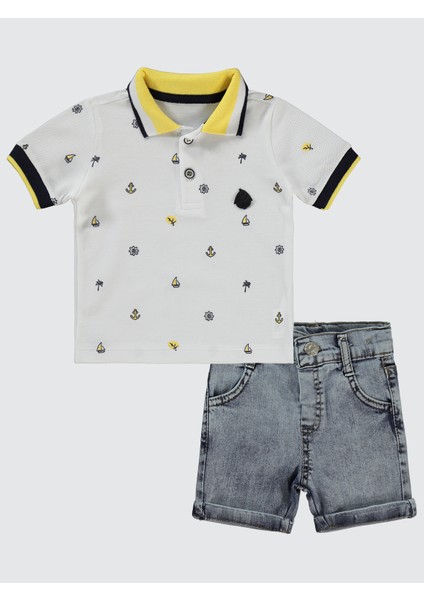 Erkek Bebek Şortlu Takım 6-18 Ay Beyaz