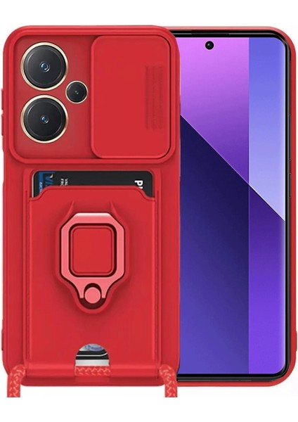 Xiaomi Redmi Note 13 Pro Plus Kılıf Zuma Kartvizitli Yüzüklü Silikon - Kırmızı Ynsmr