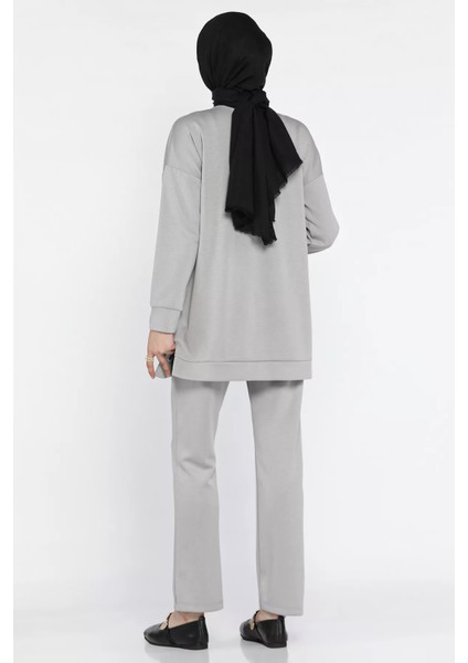 Bisiklet Yaka Taşlı Tesettür Tunik Pantolon Ikili Takım P-00016547