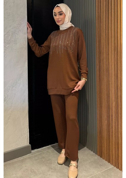Büyük Beden Taşlı Tesettür Tunik Pantolon Ikili Takım P-00016524