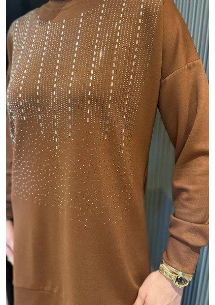 Büyük Beden Taşlı Tesettür Tunik Pantolon Ikili Takım P-00016524