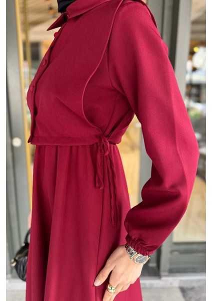Yan Bağlamalı Bluz Kombinli Tesettür Elbise P-00016364
