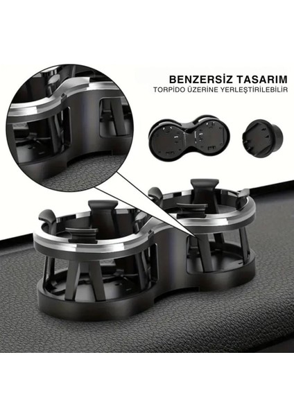 Premium Oto Araç Içi Çift Bardak Içecek Tutucu, Torpido Üstü ve Bardaklık Montajlı Bardak Tutucu