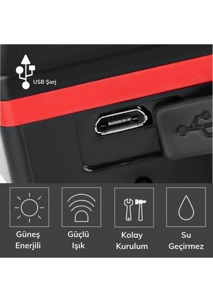 Solar Enerjili USB ile Şarj Edilebilir Ledli Bisiklet Feneri Kornalı ve Su Geçirmez Far