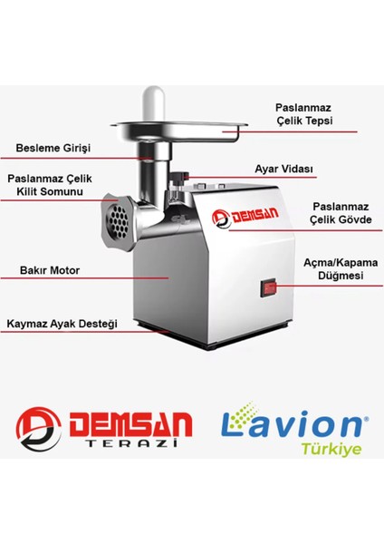 Demsan 8 No 600W Kıyma Çekme Makinesi