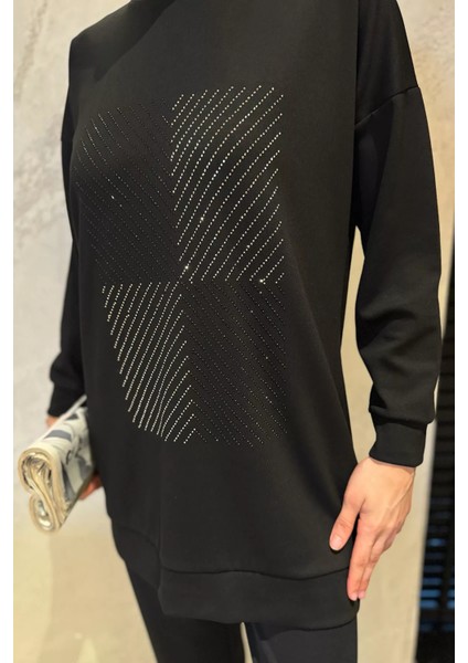 Ön Taşlı Bisiklet Yaka Büyük Beden Tesettür Tunik Pantolon Ikili Takım P-00016528 modelleri