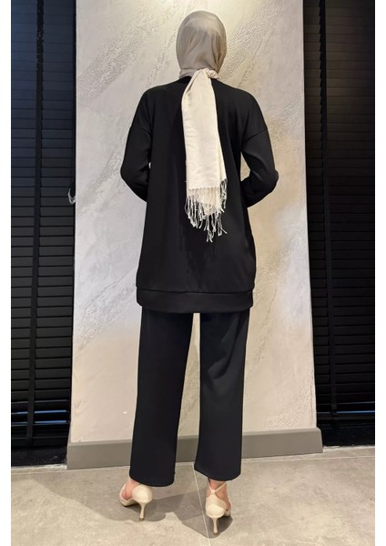 Ön Taşlı Bisiklet Yaka Büyük Beden Tesettür Tunik Pantolon Ikili Takım P-00016528 fırsatları