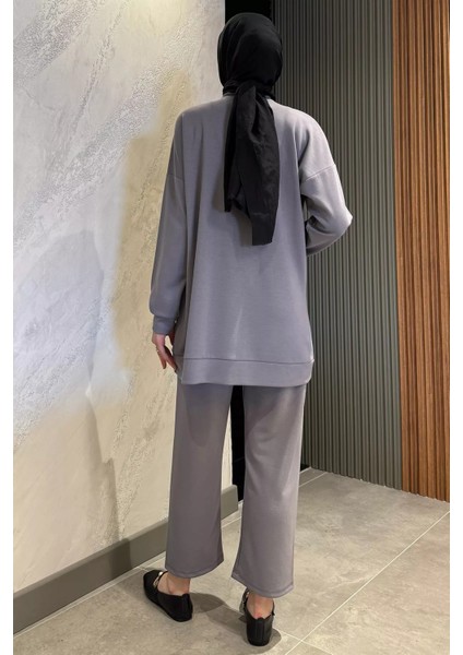 Bisiklet Yaka Ön Taşlı Büyük Beden Tesettür Tunik Pantolon Ikili Takım P-00016525 fırsatları