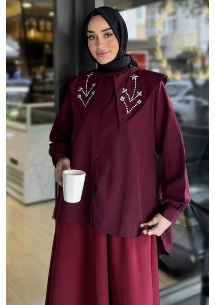 Yaka Taş Detaylı Oversize Tesettür Tunik P-00016426