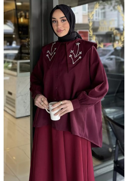 Yaka Taş Detaylı Oversize Tesettür Tunik P-00016426