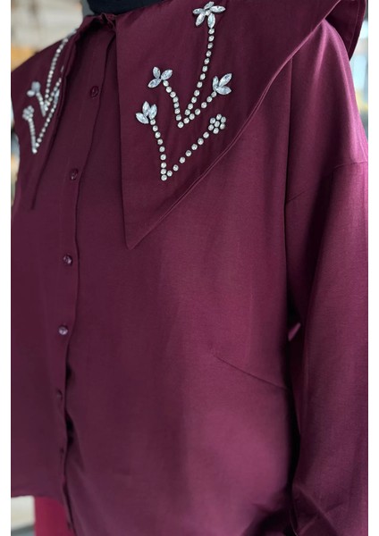 Yaka Taş Detaylı Oversize Tesettür Tunik P-00016426