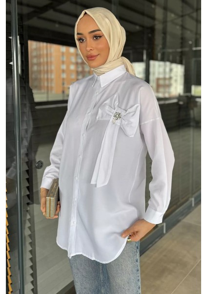Kurdele Detaylı Taşlı Tesettür Tunik P-00016425