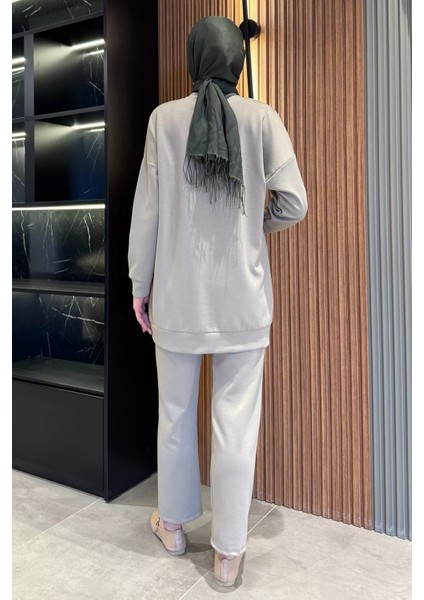 Bisiklet Yaka Ön Taşlı Büyük Beden Tesettür Tunik Pantolon Ikili Takım P-00016525 fırsatları