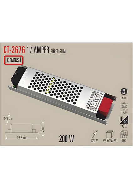 17A Şerit LED Trafosu (200W) (Süper Slim - Fansız)