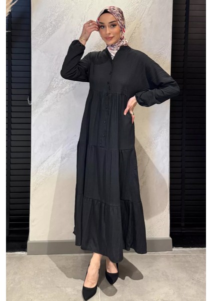 Düğme Detaylı Fırfırlı Tesettür Elbise P-00016362 fiyatları