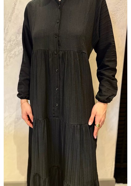 Düğme Detaylı Fırfırlı Tesettür Elbise P-00016362 modelleri