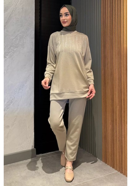 Büyük Beden Taşlı Tesettür Tunik Pantolon Ikili Takım P-00016524