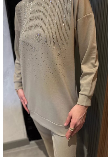 Büyük Beden Taşlı Tesettür Tunik Pantolon Ikili Takım P-00016524