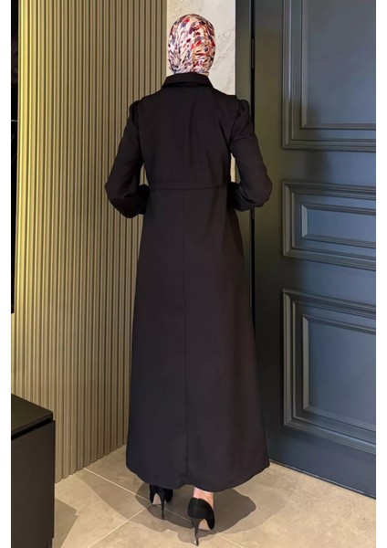 Ön Fırfır ve Fermuar Detaylı Bel Bağlamalı Tesettür Elbise P-00016361 modelleri