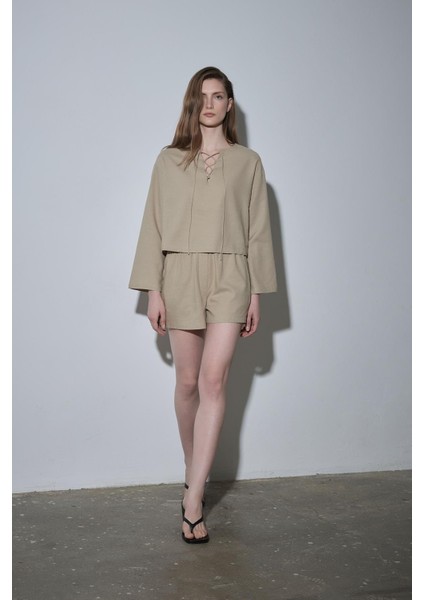 Ihlamur Yeşili Zoe Basic Keten Şort fırsatları