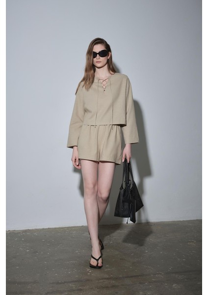 Ihlamur Yeşili Zoe Basic Keten Şort indirimleri