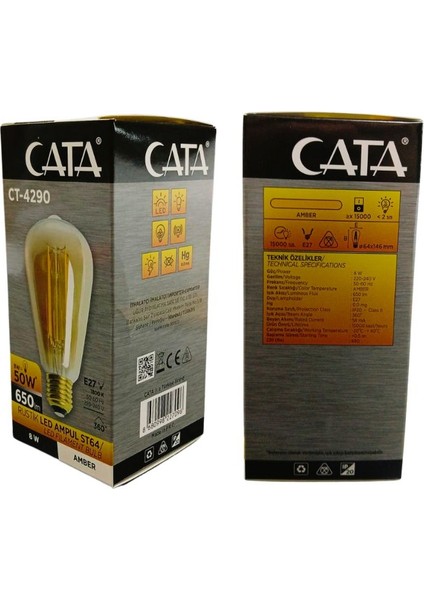 8W Rustik LED Ampül ST64 E27 Amber