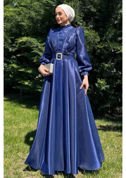 Kadın Ön Drapeli Omuz Detaylı Bel Taşlı Kuşaklı Prenses Model Tesettür P-00016300 fiyatları