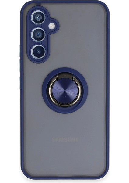 Samsung Galaxy A34 5g Kılıf Montreal Yüzüklü Silikon Kapak - Lacivert Ynsmr