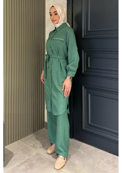 Kadın Inci ve Taş Işlemeli Kuşak Detaylı Tunik Pantolon Tesettür Ikili Takım P-00016353 fiyatları