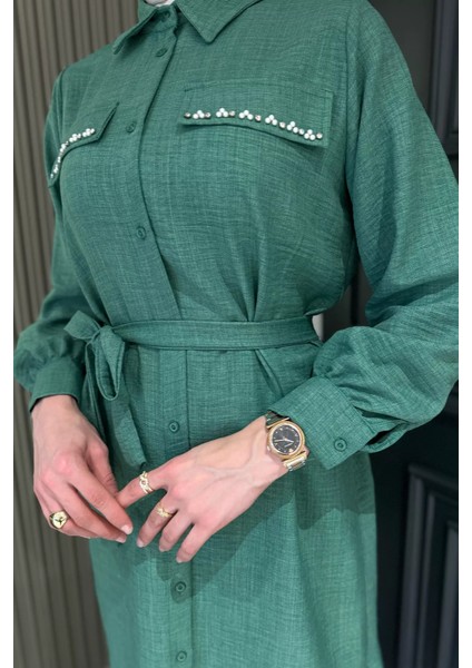 Kadın Inci ve Taş Işlemeli Kuşak Detaylı Tunik Pantolon Tesettür Ikili Takım P-00016353 modelleri