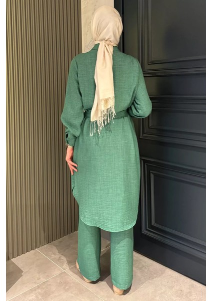 Kadın Inci ve Taş Işlemeli Kuşak Detaylı Tunik Pantolon Tesettür Ikili Takım P-00016353 fırsatları