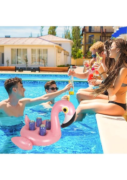 Büyük Boy Flamingo Tasarımlı Şişme 4lü Bardak Tutucu Bardaklık Havuz Deniz Plaj Eğlencesi Yaz Keyfi fiyatları