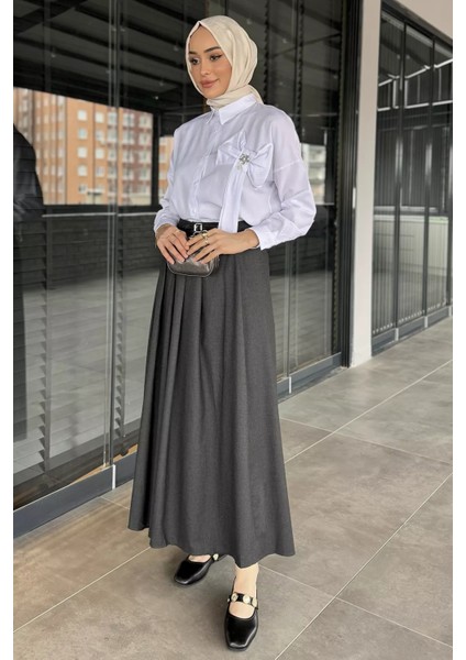Kadın Kemer Detaylı Pileli Tesettür Etek P-00016343 fiyatları