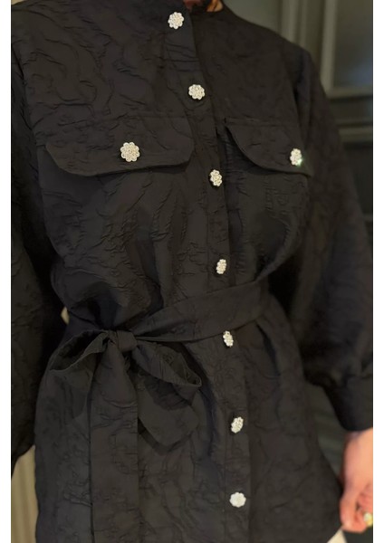 Kadın Kabartma Desenli Kuşak Detaylı Tesettür Gömlek Tunik P-00016352 modelleri