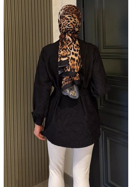 Kadın Kabartma Desenli Kuşak Detaylı Tesettür Gömlek Tunik P-00016352 fırsatları