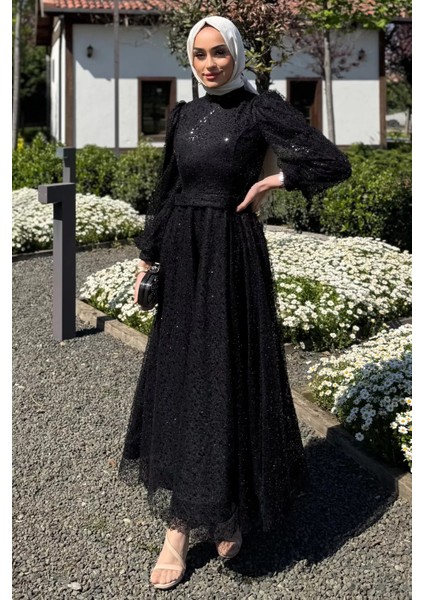 Kadın Tüllü Pul Payet Boncuk Işlemeli Tesettür Abiye P-00016286 fiyatları