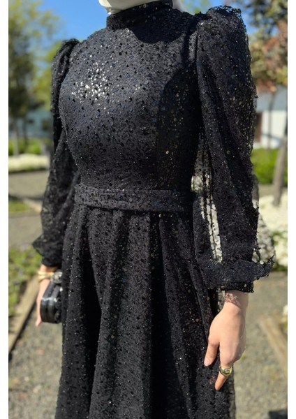 Kadın Tüllü Pul Payet Boncuk Işlemeli Tesettür Abiye P-00016286 modelleri