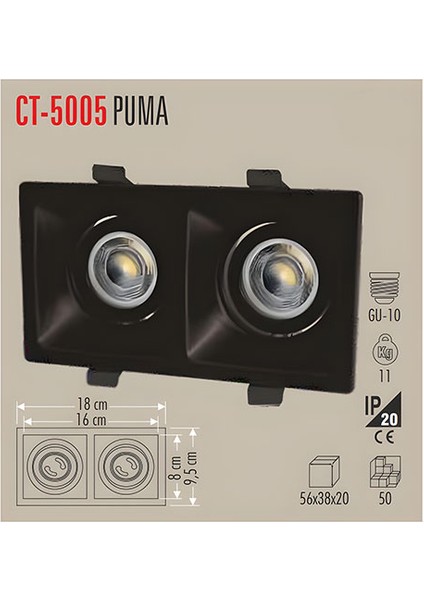 Ct-5005 Puma 2'Li Kare Spot - Siyah Kasa fiyatları