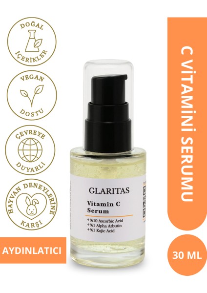 C Vitamini Leke Karşıtı ve Aydinlatici Serum, %10 Ascorbic Acid, %1 Arbutin, %1 Kojic Acid 30 ml