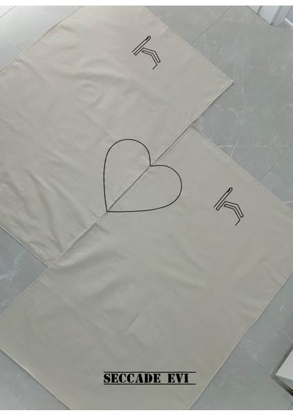 Kabe Işlemeli Çift Seccadesi - Bej Keten Kumaş Hediyelik Namazlık
