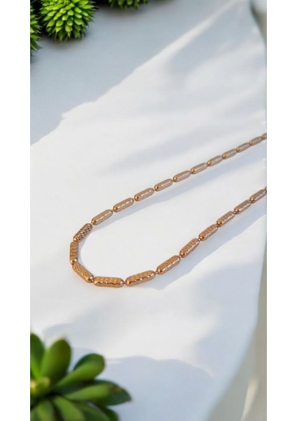 Vıp Paslanmaz Çelik Dikdörtgen Kesme Rose Gold Kolye