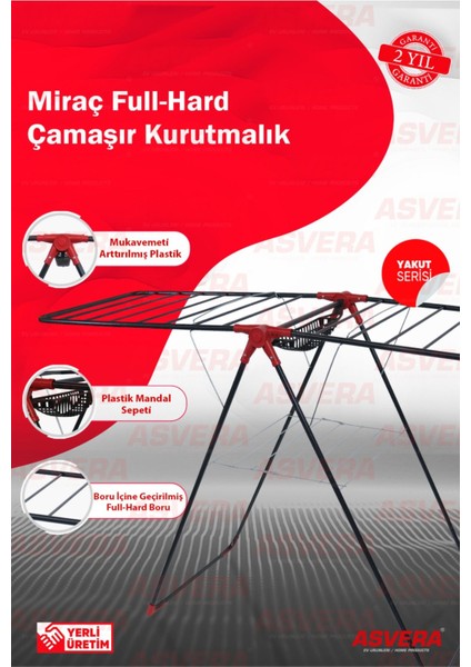 Yakut Serisi - Miraç Full-Hard Borulu Çamaşır Kurutmalık - Dayanıklı Çamaşır Kurutma Askısı